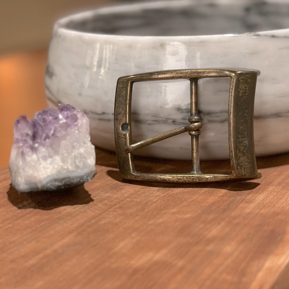 Gold Tone Belt Buckle Modern Geometric Feel Distressed in Just The Right Way